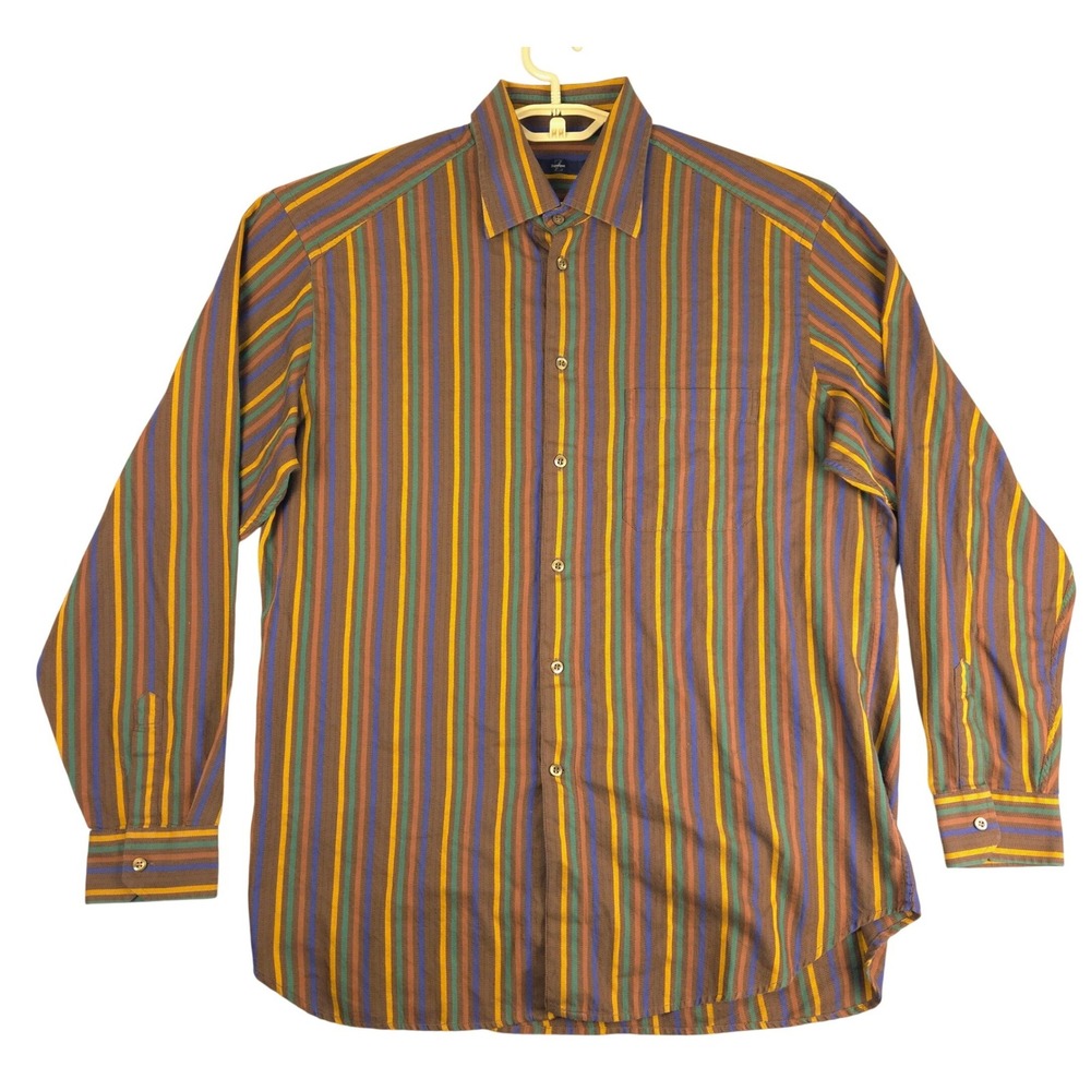 Zegna Sport Mens XL Multi Color Striped Long Sleeve Button Down Cotton Shirt‎